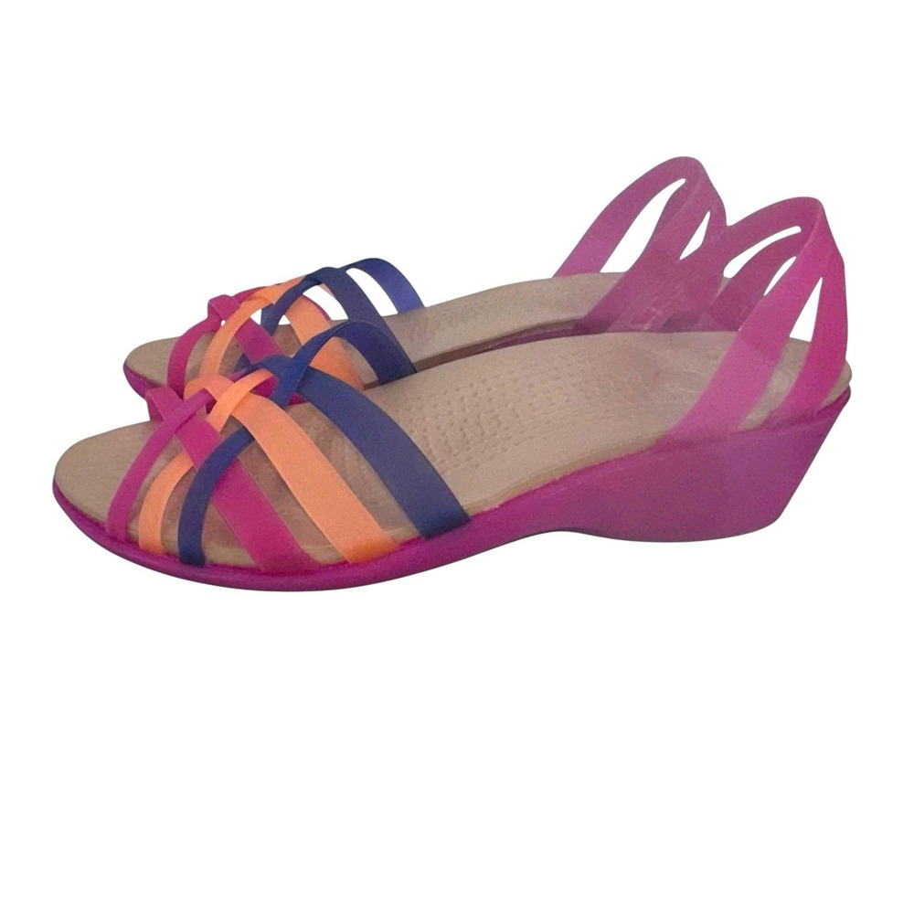 Crocs Isabella Huarache Rainbow Multi Color Strappy Slip On‎ Sandals Womens 6